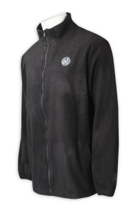 J905  訂製搖粒絨淨色風褸外套   設計拉鏈外套    繡花logo   黑色   風褸外套製衣廠